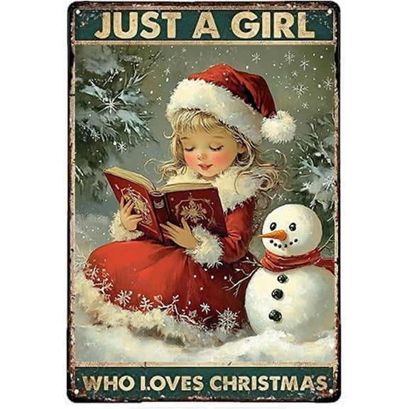 Metal Tin Sign Just A Girl Who Loves Christmas Vintage Sign Retro Tin Sign Aluminum Sign for Bedroom Kitchen Garden Wall Bab Club Coffee Home Decor 8x12 Inch