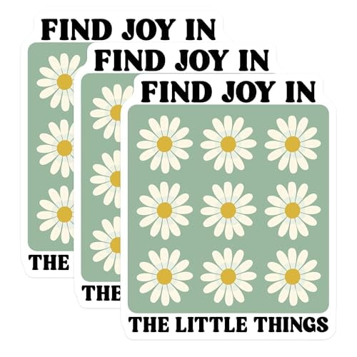 (3 Pack) Daisy Flower Decals - Floral Pattern Stickers - Find Joy Laptop Decals - 3 Inches On Longest Side - Easy Peel & Apply - Made in USA - 3MCS2636