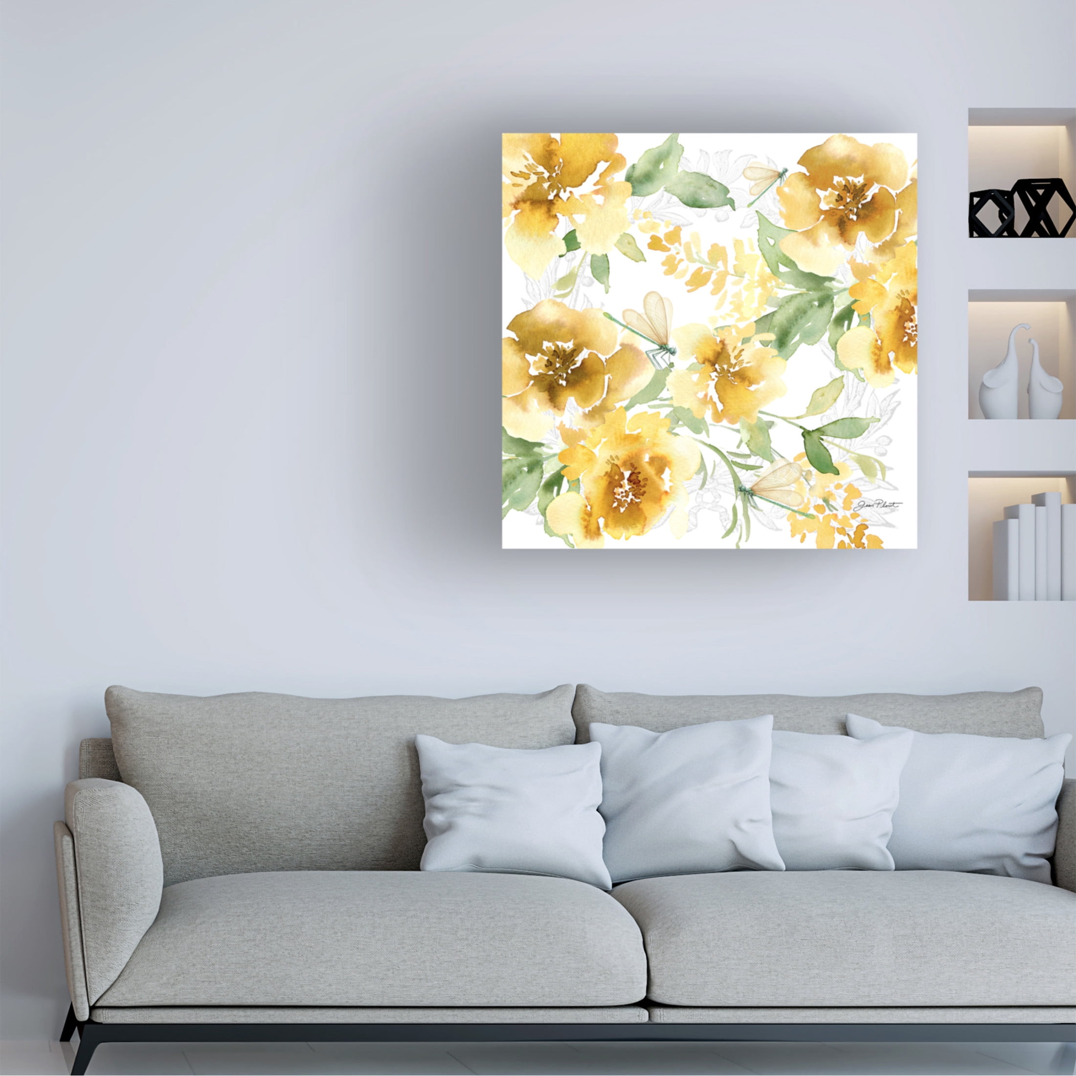 Canvas Wall Art - Jean Plout 'Yellow Floral Bouquet A' Wall Art for Living Room, Bedroom, or Office Décor by Trademark Fine Art - 18 x 18 Inches