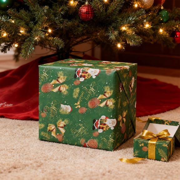 Fmbmuo Green Christmas Wrapping Paper Heavyweight Santa Claus 1 Rolls Gift Wrapping, Farmhouse 500x50 CM Wrapping Paper for Christmas Eve Box