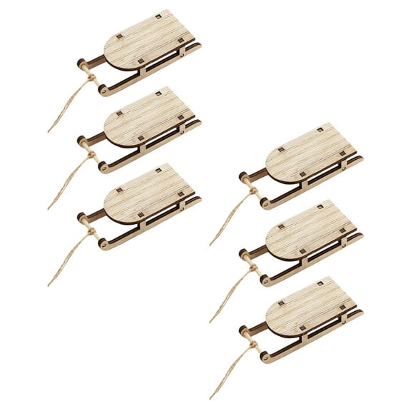 6pcs Christmas Tree Ornament Xmas Hanging Ornament Decorative Miniature Sled Tabletop Wood Sleigh Ornament for Xmas Holiday