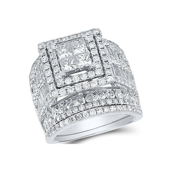 14kt White Gold Princess Diamond Square Bridal Wedding Ring Band Set 4 Cttw