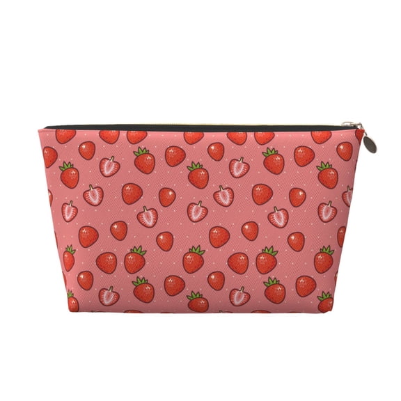 Picia Red Strawberry Printed Leather Travel Toiletry Bag,Cosmetic Organizer, Makeup Travel Bag, Durable Travel Pouch, Compact Toiletry Bag, Travel Accessories