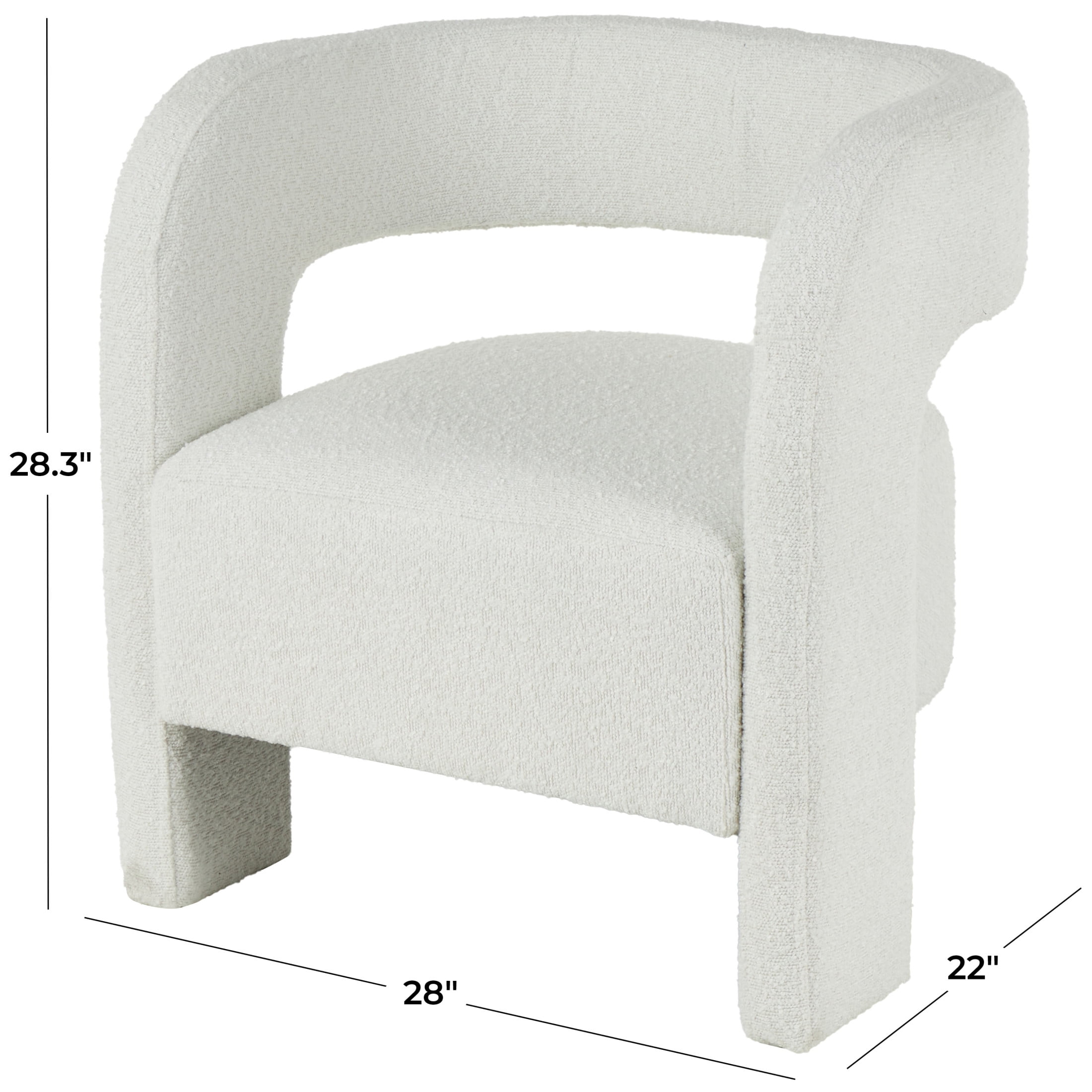 DecMode Polyester Curved Back Mid Century Modern Round Boucle Lounge Chair, White
