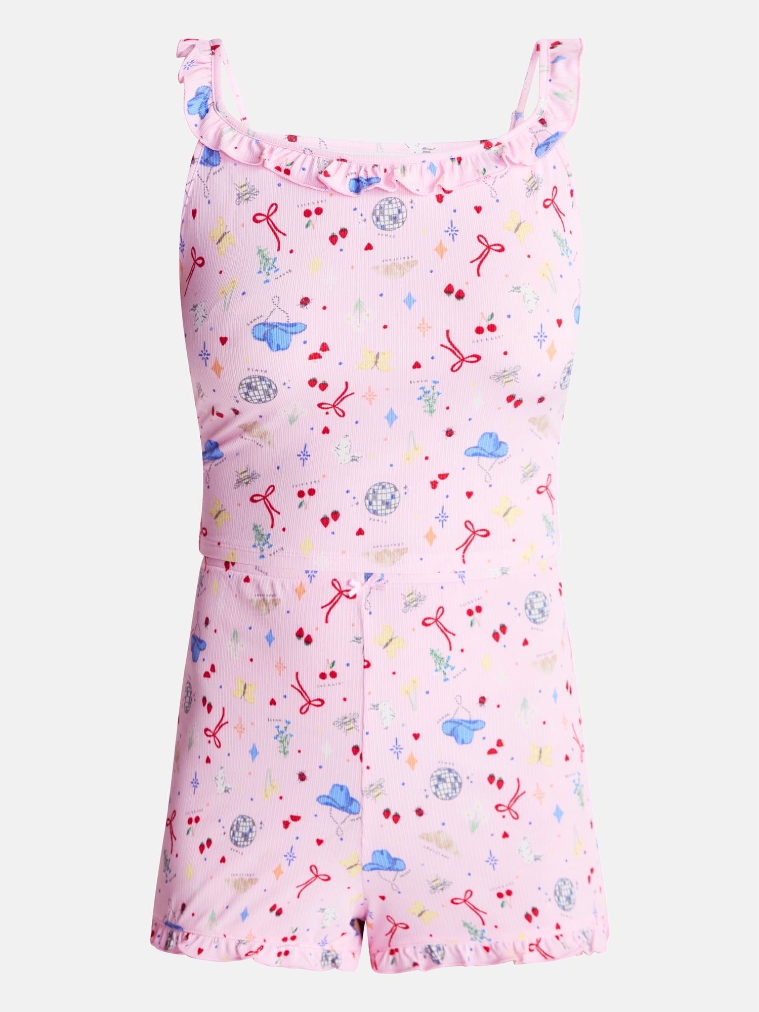 No Boundaries Ruffle Tank Top and Shorts Sleep Set, 2-Piece, Women's XS-XXL