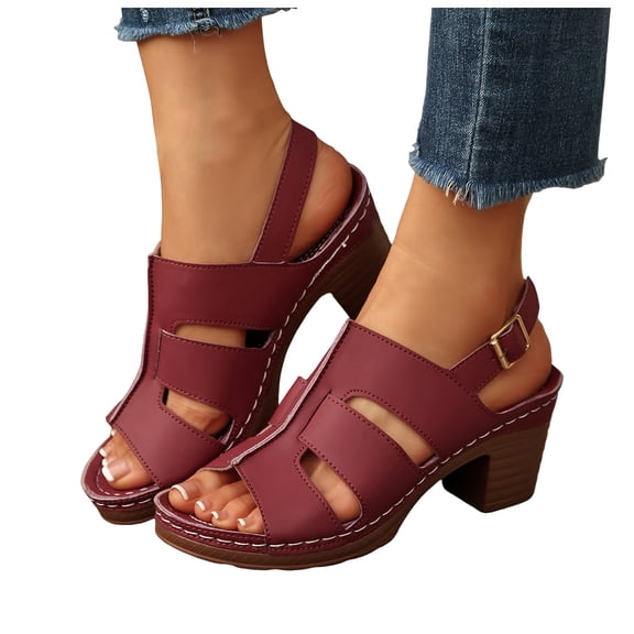 Rokment Women's Platform Gladiator High Heels Dressy Sandals for Woman 2026 Summer Fashionable Leather Casual Fish Mouth Peep Toe Chunky Block Heeled Slingback Dress Pumps Ladies A Size 6