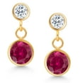 thumbnail image 2 of Gem Stone King 14k Yellow Gold Red Created Ruby and White Topaz Two Stone Dangle Earrings for Women (2.28 Cttw, Gemstone July Birthstone, Round 6MM, Round 3MM), 2 of 4