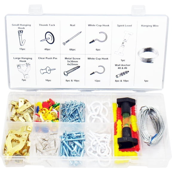 Swordfish 32070 - 200pc Picture Frame & Mirror Hanging Assortment Kit with Spirit Level & Organizer Box