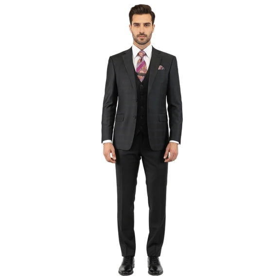 Men Suit BERLUSCONI Turkey 100% Italian Wool Super 180's 3pc Vested #Ber41 Black