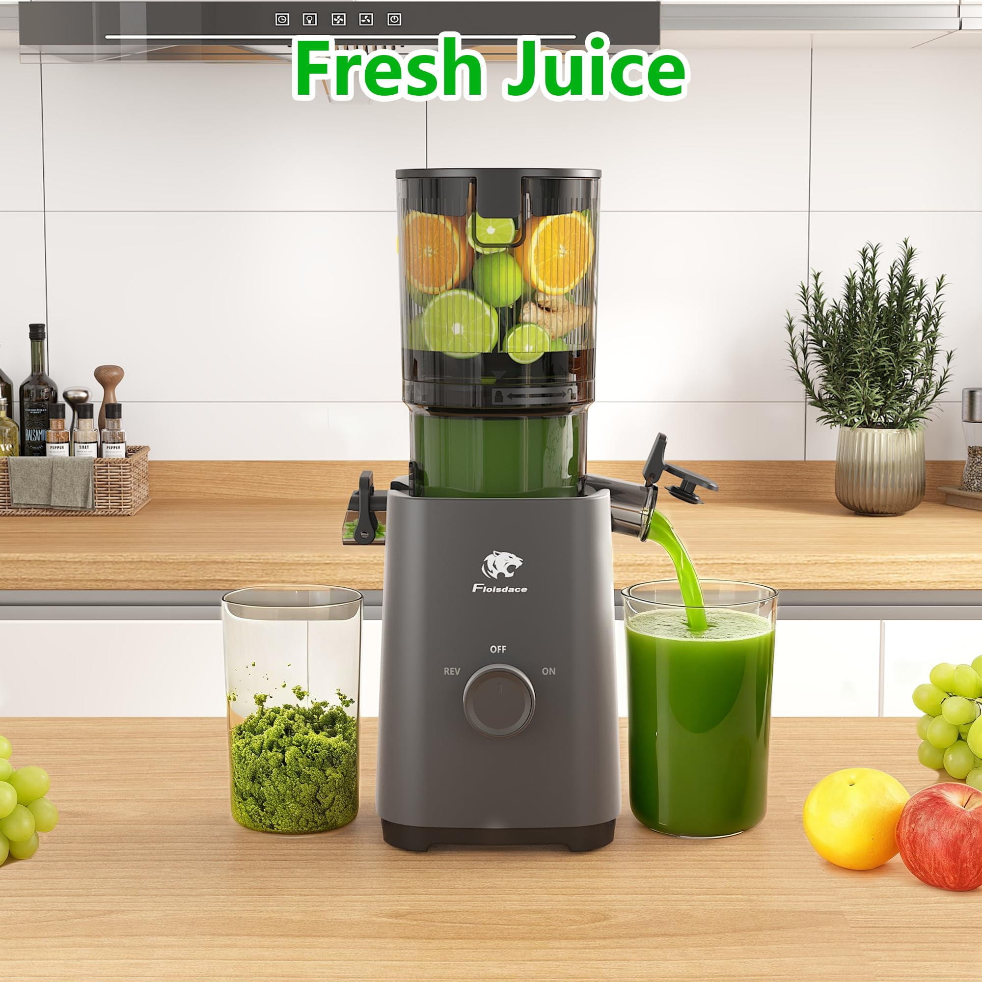 Cofiyard Cold Press Juicer, Juicer Machines with 5.4" Large Feed Chute,200 Watts Slow Masticating Fit Whole Vegetables and Fruits 99% Juice Yield,35 DB Ultra Quiet,Extra one Replace juicer strainer