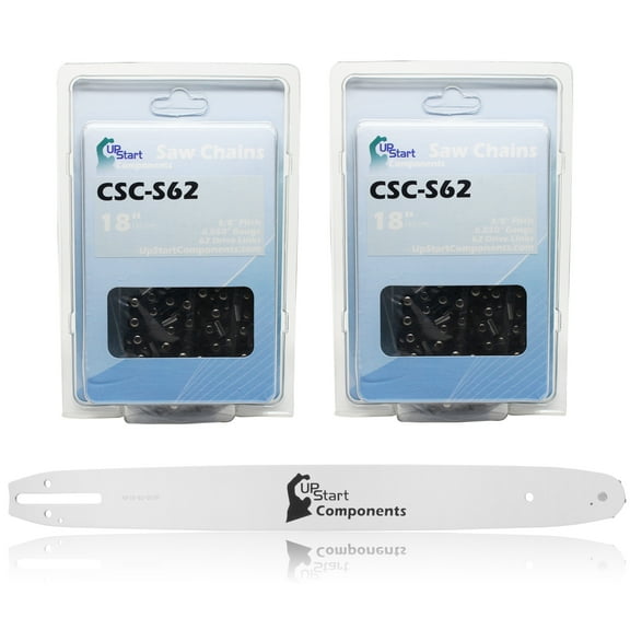 Replacement 18" Single Rivet Bar and 18" Semi Chisel Chain Combo for Poulan 1900 Chainsaw (18" Length, 3/8" Pitch, 0.050" Gauge, 62 Drive Links, 7 Sprocket Nose Tooth) 1 Bar 2 Chains