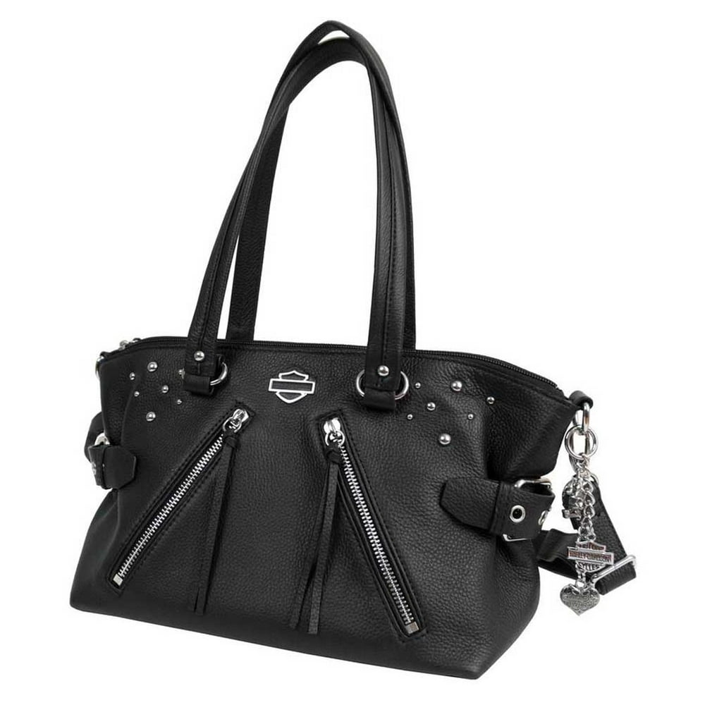 HarleyDavidson Women's Studded Rider Leather Satchel Purse, Black