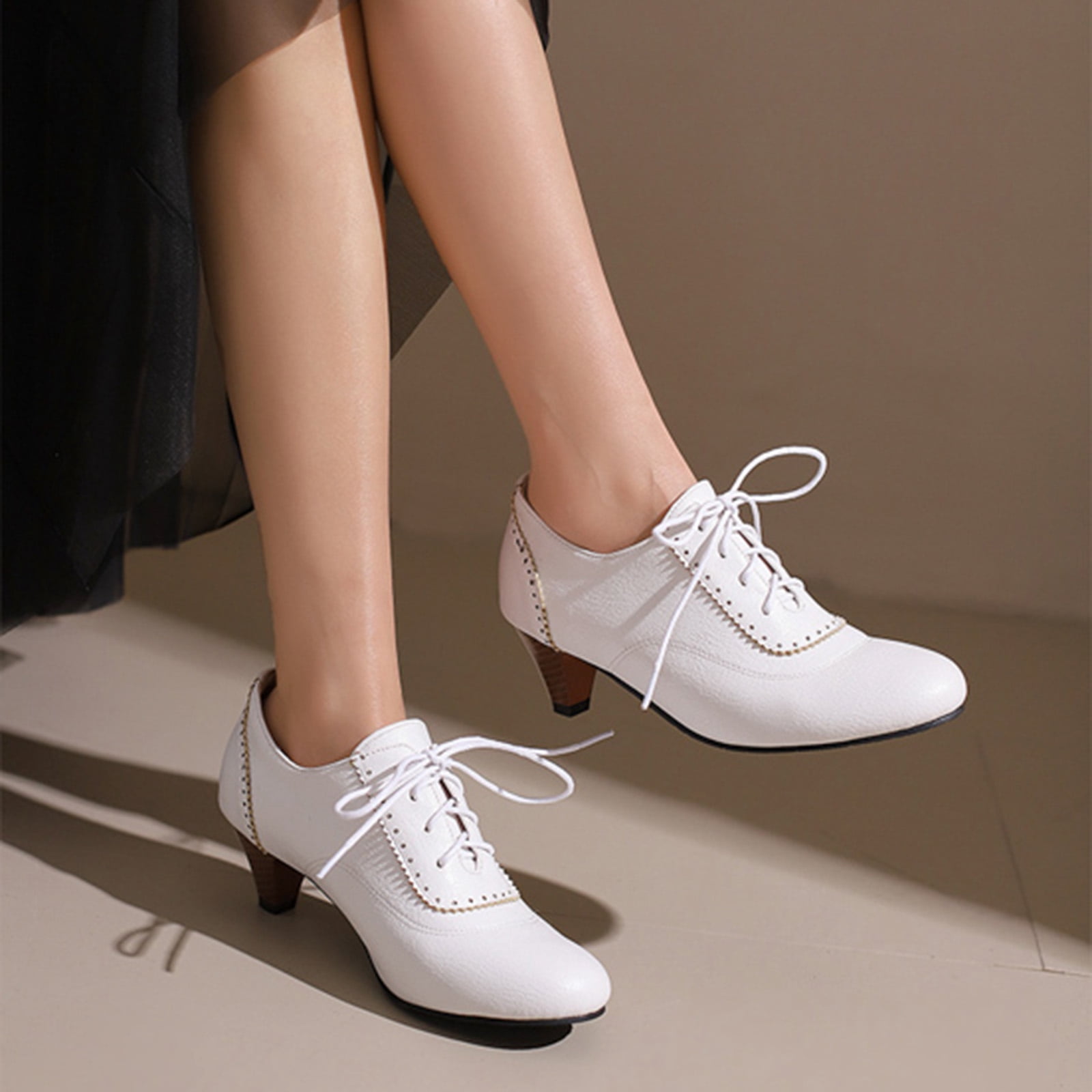 Chenyee Ankle Boots for Women Lightweight Casual Dress Non Slip Work shoes Lace Up Kitten Heel Short Booties