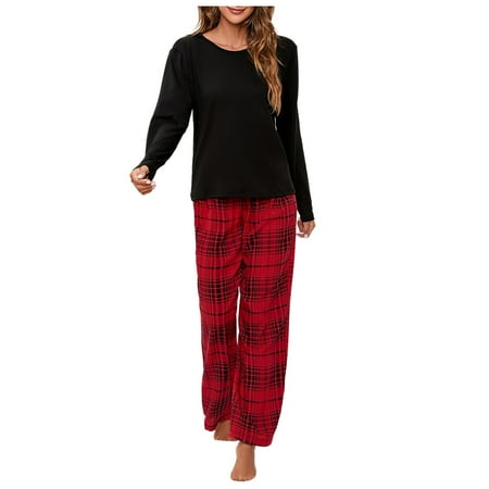 

Women s Pajamas Sets Short/Long Sleeve with Plaid Pants Soft Sleepwear O Neck 2 Piece Pjs Joggers Loung Set for Ladies