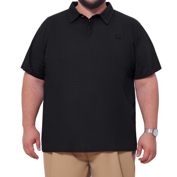 DARING DIVA Men's Big Tall Casual Short Sleeve Work Textured Knitted Polo Shirt XL Black
