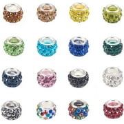 Pandahall Rhinestone Glass European Beads Polymer Clay Large Hole Slide Crystal Charms with Silver Tone Brass Cores Mixed Color Spacer Beads