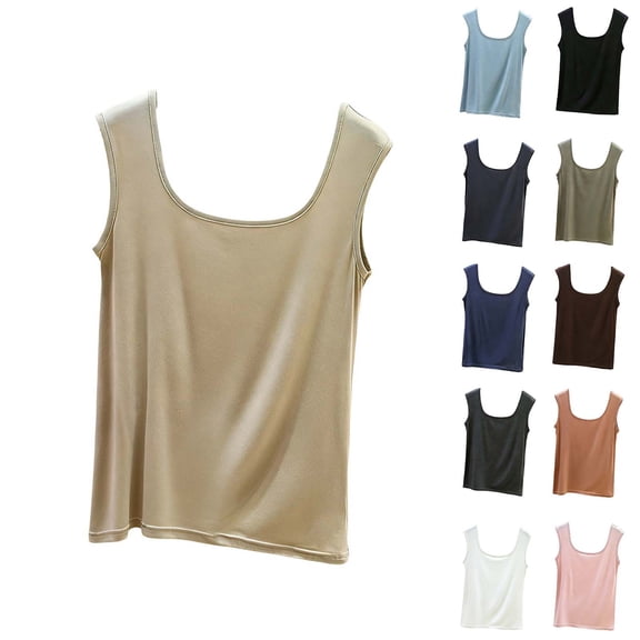 Sheghy Cotton Tank Top Women Plus Size 100%Cotton Modal Layering Tank, Crew Neck Sleeveless Basic Inner Wear Top Beige M