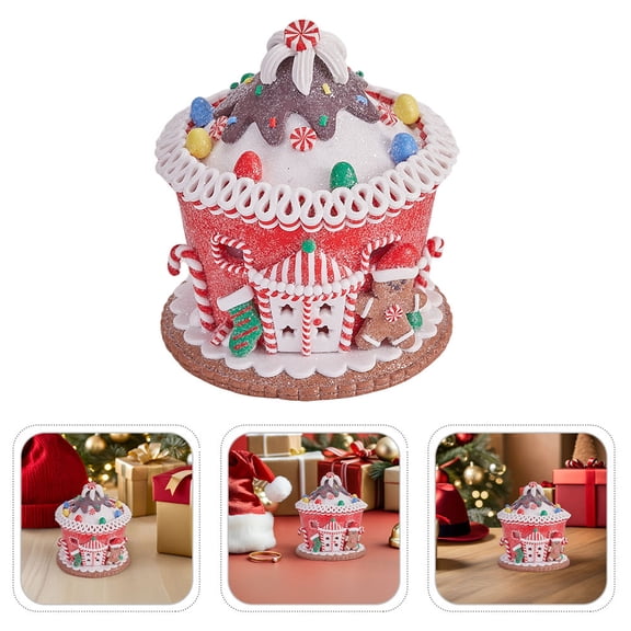 CTIRCHIU Christmas Gingerbread House LED Light Up Resin Castle for Festive Tabletop Display
