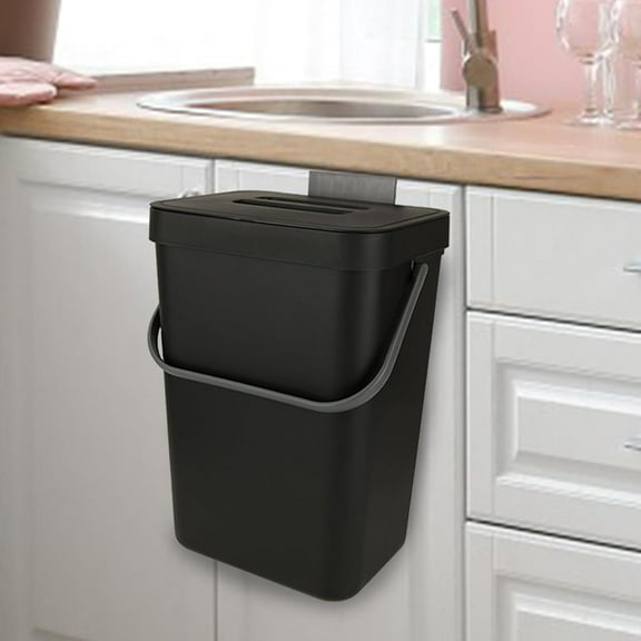 Hanging Trash Can with Lid, 3.2 Gallon Kitchen Hanging Garbage Can with Lid, Wall-Mounted Garbage Can for Cabinet, Under Sink, Bathroom, Bedroom, Office(1 Pack,12 L,Black)