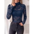 thumbnail image 4 of PRETTYGARDEN Womens Lace Long Sleeve Top Mesh Sheer Blouses Mock Neck See Through Slim Fitted Tops Fall Fashion Clothes, 4 of 8