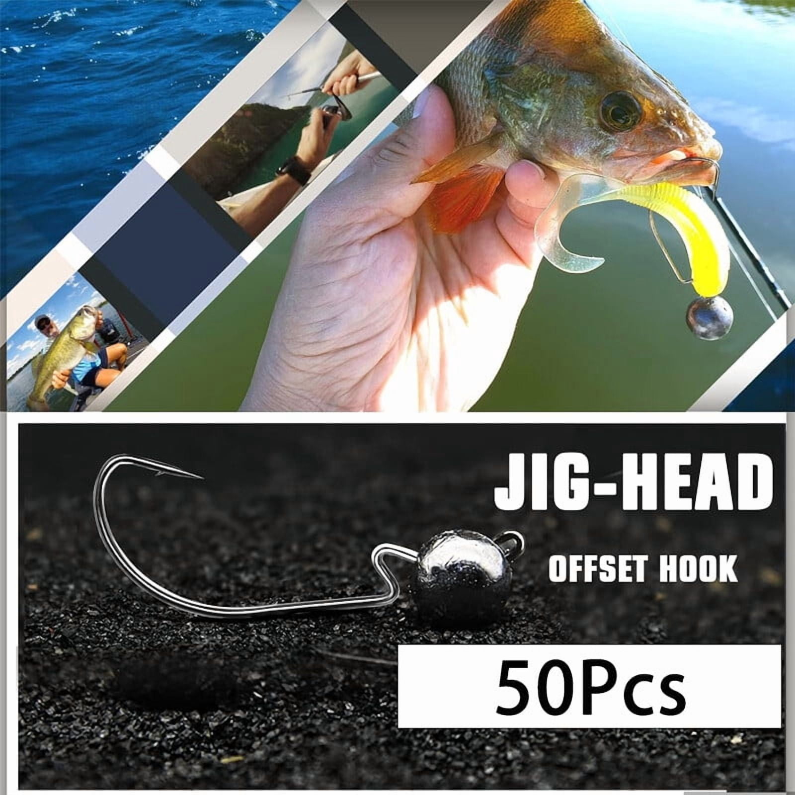 50pcs 1/8 3/16 1/4 3/8 1/2 oz Offset Jig Head Fishing Hooks Crappie Trout Lure