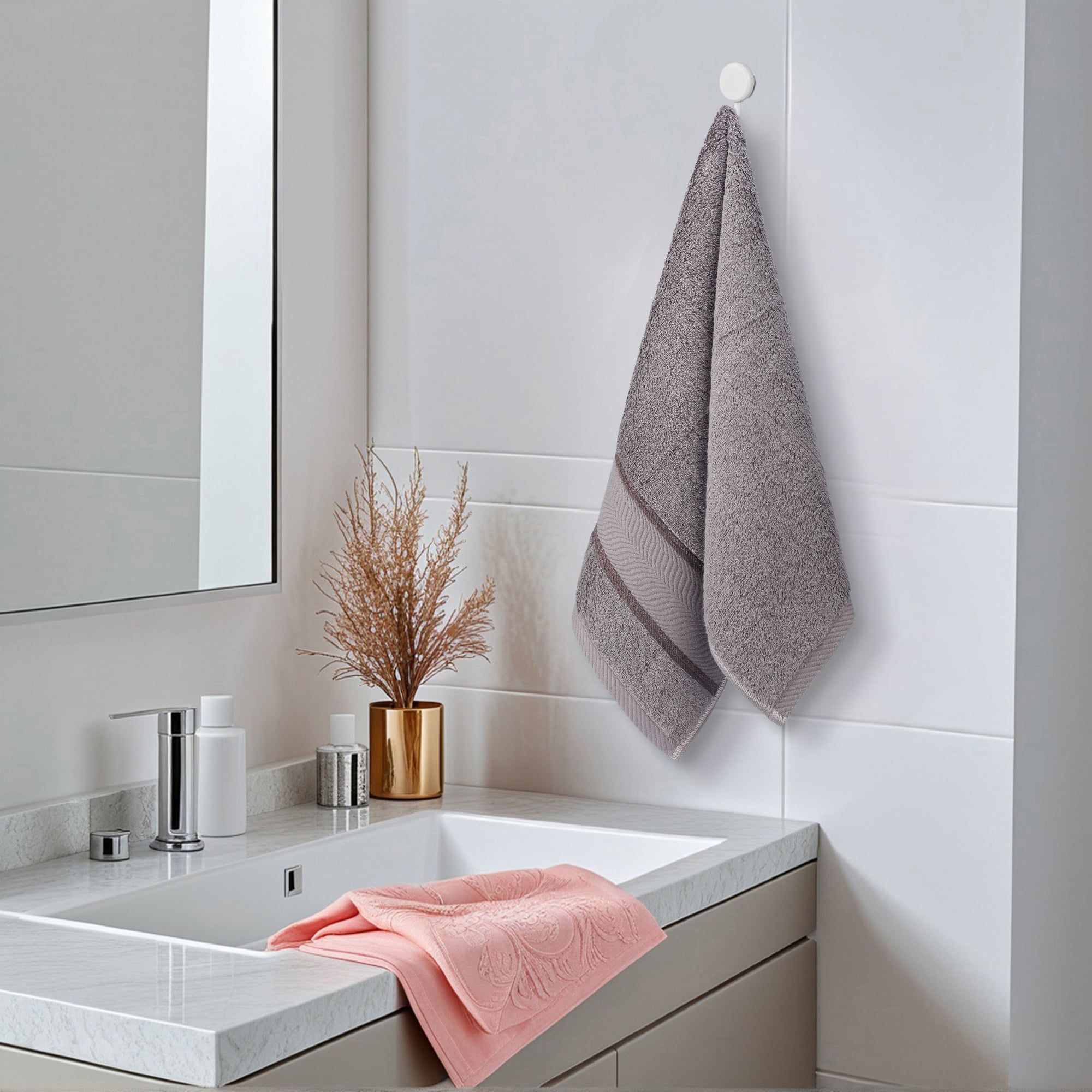 Unique Bargains 4 Pcs Striped Hand Towel Set Dark Brown/White 14" x 30"/13" x 29"