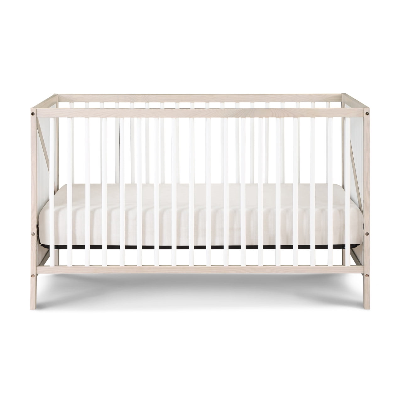 Suite Bebe Pixie Zen 3-in-1 Convertible Baby Wooden Crib With Round Spindles, in Washed Natural/White