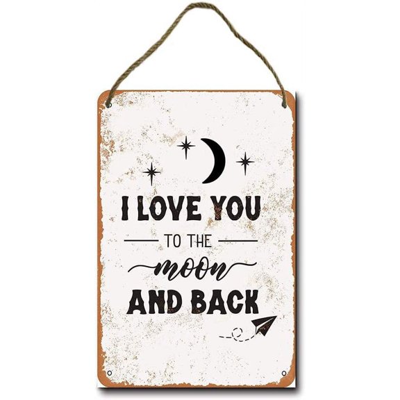 I Love You to The Moon and Back 2 Retro Hanging Wood Sign 8"x12"