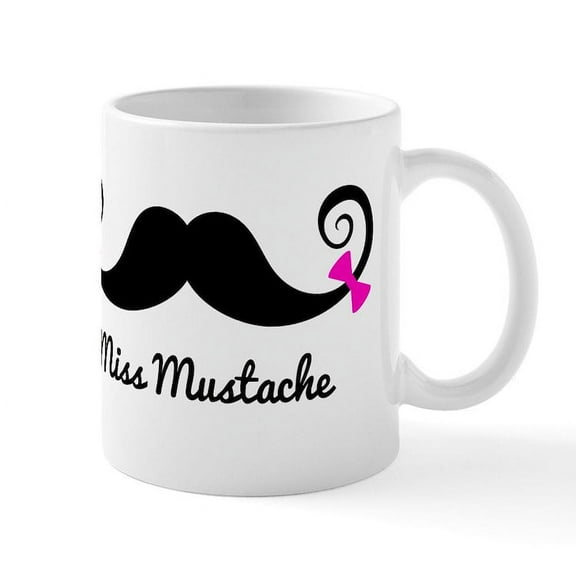 CafePress - Miss Mustache Design With Pink Bows Mug - 11 oz Ceramic Mug - Novelty Coffee Tea Cup