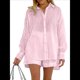 thumbnail image 1 of Conjuntos de 2 Piezas: Camisa Abotonada, Top y Pantalones Cortos, Conjuntos Casuales para Estar en Casa Rosa L, 1 of 6
