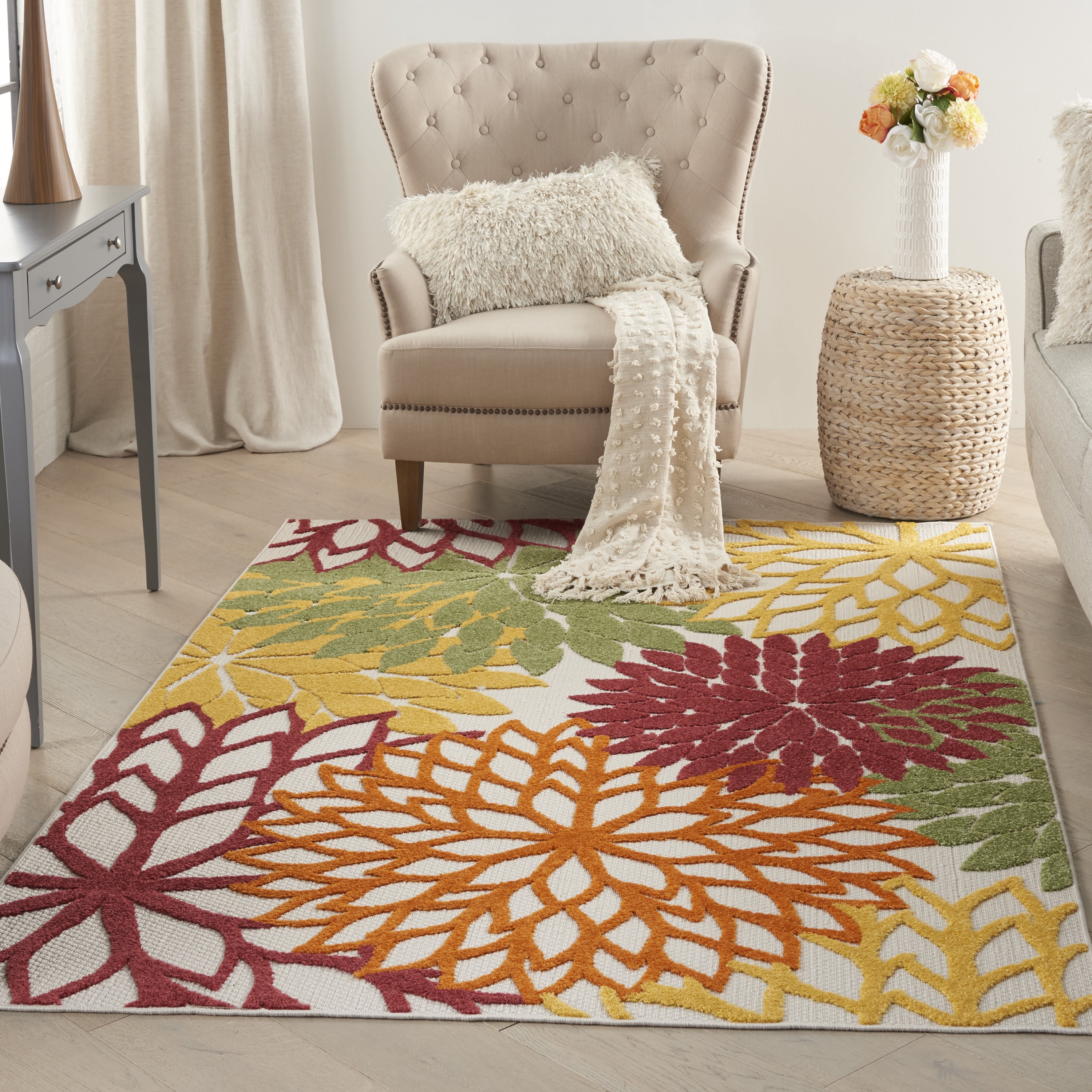 Multicoloured Floral Rug Classic Living Room Rugs Small Large Red Damask Rug