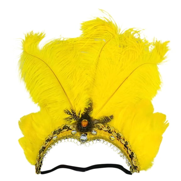 UTSJKR Unisex Carnival Feather Gem Headdress, Colorful Plume Decor Party Headwear for Mardi Gras Festival Yellow
