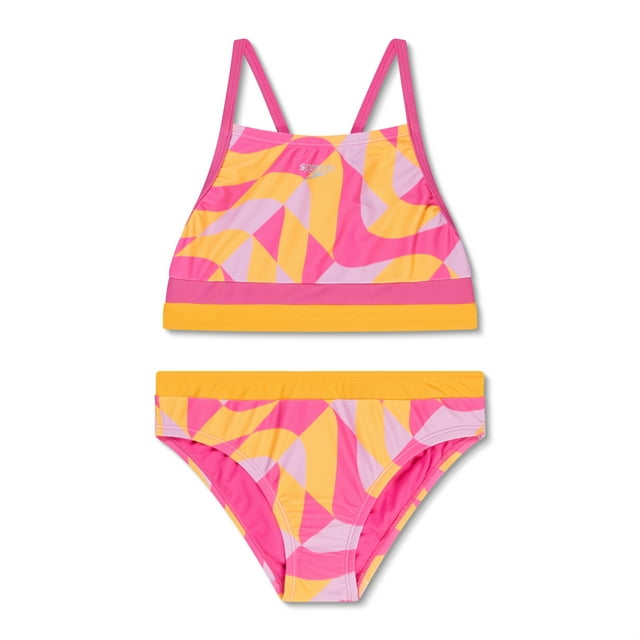 Speedo Bikini Deux Pièces à Fines Bretelles Imprimé Protection UV pour Fille - Mandarin Peel, Taille 12