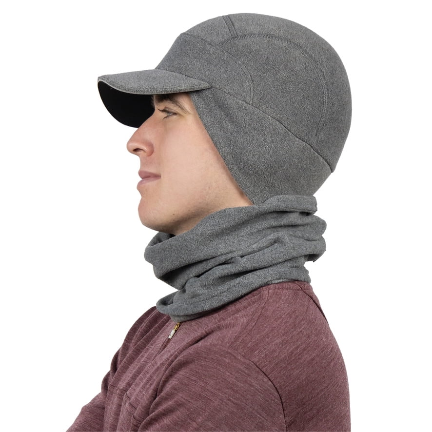 TrailHeads Men's Fleece Ball Cap with Drop Down Ear Warmer | The Trailblazer Adventure Hat - Heather Grey - Gift Set