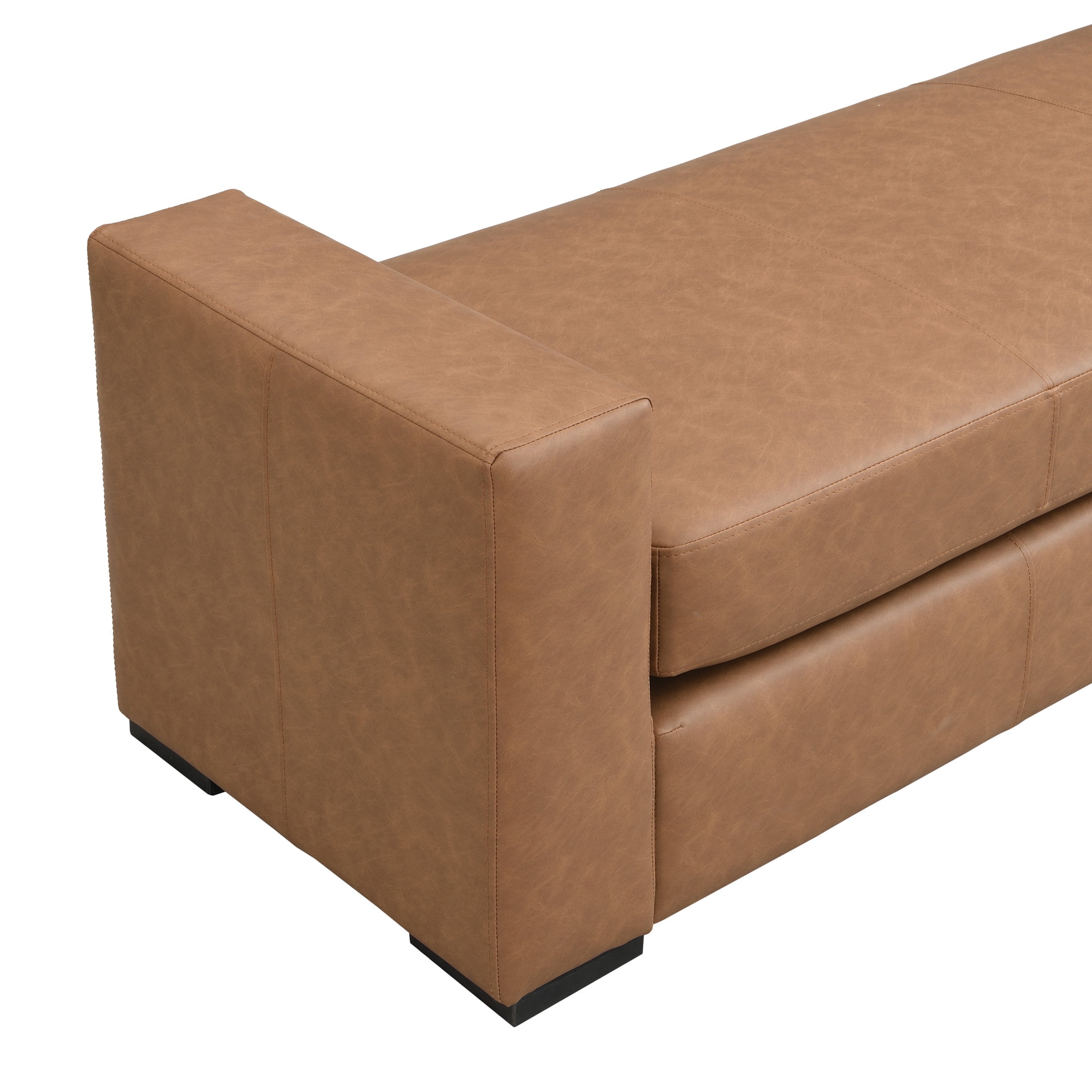 Christopher Knight Home 57.7" Rectangle Faux Leather Ottoman Bench with Armrests, Brown