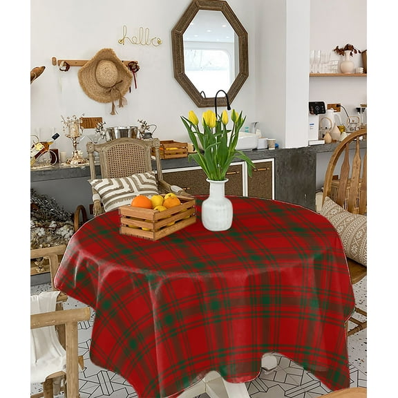Merry Christmas Tablecloth Square Table Cloth 60x60 , Waterproof Tablecloth Outdoor Table Cloth, Xmas Red Green Plaid Checkered Washable Table Cover for Kitchen Dining Party