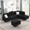 thumbnail image 6 of Sectional 3-Seaters Sofa with Chaise, Storage Ottoman, Metal Legs and Copper Nails,Two White Pillows ,Black, 6 of 28