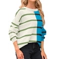 thumbnail image 2 of Womens Striped Pullover Sweater Crew Neck Long Sleeve Knitted Color Block Casual Loose Lightweight Sweaters for Women, 2 of 5