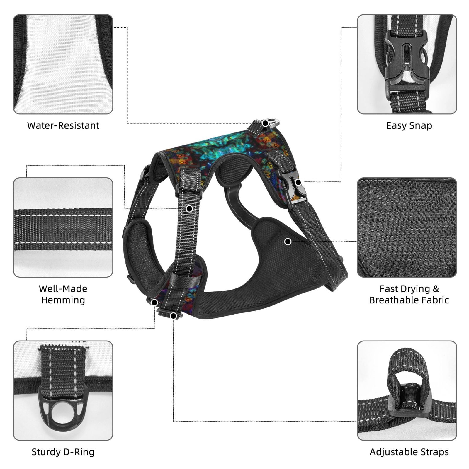Kdxio Mandala Colorful Print No Pull Dog Harness Adjustable Reflective Oxford Easy Control Medium Large Dog Harness for Training and Everyday-Large