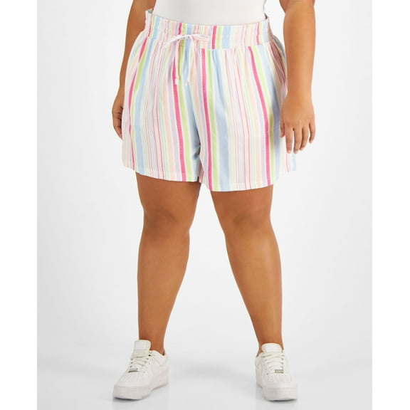 Trendy Plus Size Striped Pull-On Shorts Multi Stripe 4X