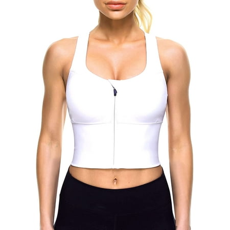 

Junlan Women Zip Front Sports Bras Longline Fitness Crop Tops Tank Gym Yoga Workout Shirts