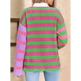 thumbnail image 2 of Womens Striped Cardigan Sweaters V Neck Open Front Button Up Color Block Fuzzy Loose Knit Coats Rose Red M, 2 of 6