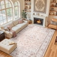 thumbnail image 2 of NewBuros 9'x12' Area Rugs, Machine Washable Non Slip Rugs for Living Room, Low Pile Water Repellent Soft Vintage Print Pattern Bedroom Carpet, Pink, 2 of 11