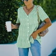 thumbnail image 5 of Women Short Sleeve Floral Shirts Summer Chiffon Blouse Top Polka Dot Print T Shirt Casual V Neck Ruffle Hem Tops, 5 of 8