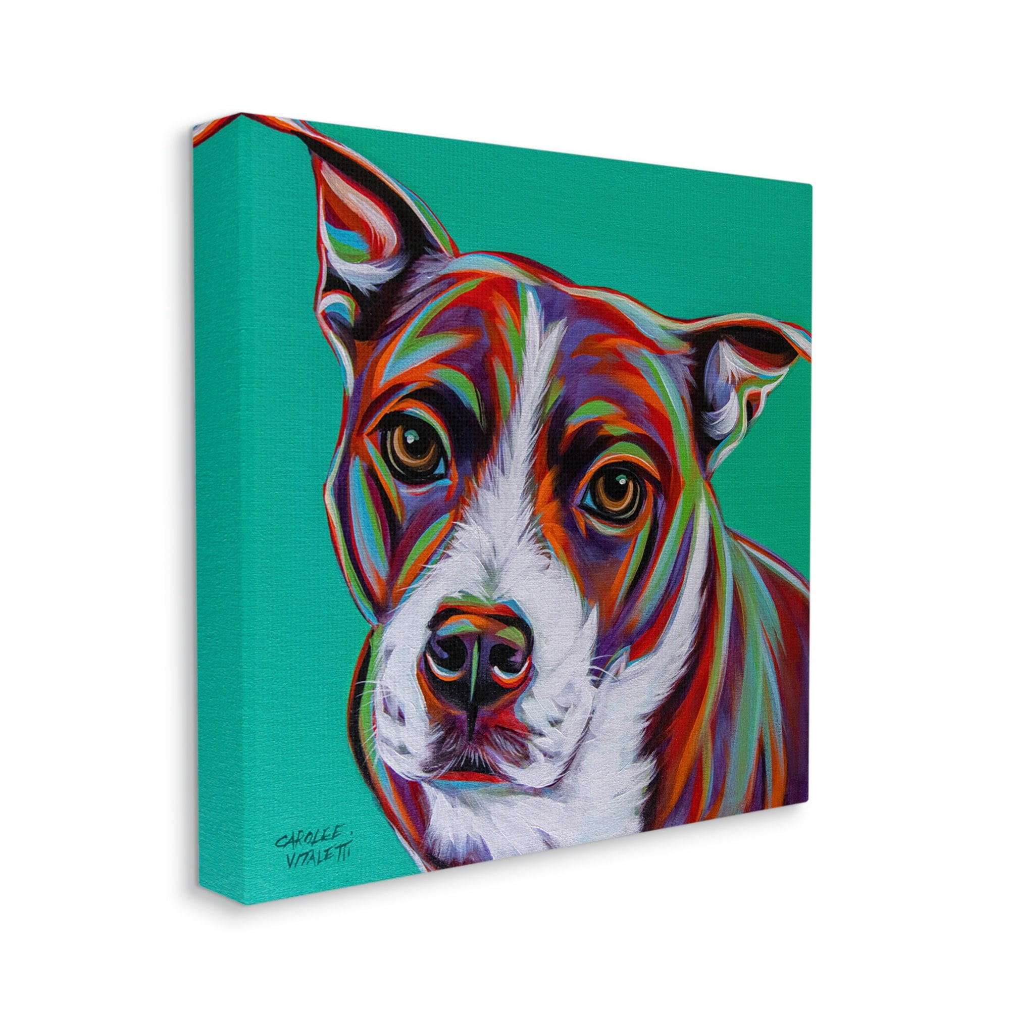 Stupell Industries Cute Dog Looking Portrait Bold Green Pop Style Background , 17 x 17, Design by Carolee Vitaletti