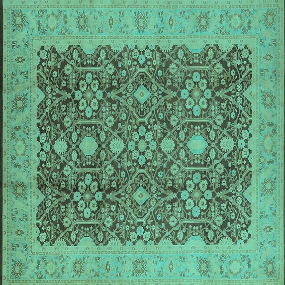 Ahgly Company Indoor Square Oriental Turquoise Blue Traditional Area Rugs, 4' Square