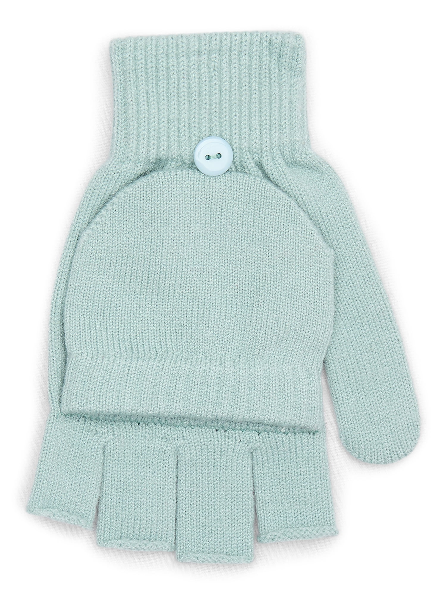 Time and Tru Women's Pop Top Knit Gloves, One Size Fits Most, Green Juniper