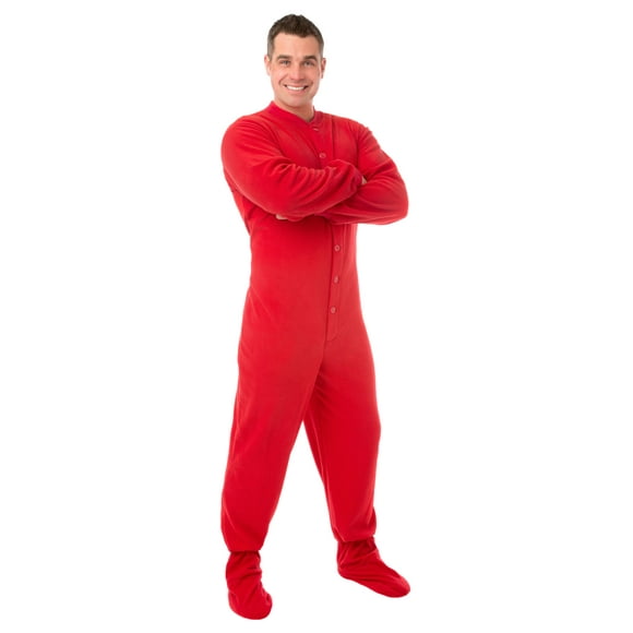 Big Feet PJs Red Micro Polar Fleece Adult Footed Pajamas Sleeper