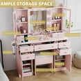 thumbnail image 5 of PUFFCAFE Makeup Vanity Desk with Mirror and Lights,Pink Vanity Table Set with Chair,Large Dressing Table with RGB Ambient Light, 5 of 8