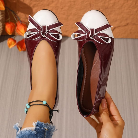 Viluyesy Ballet Flats for Womens, Shallow Comfort Round Toe Slip On Casual Office Dressy Shoes Wine US5.5